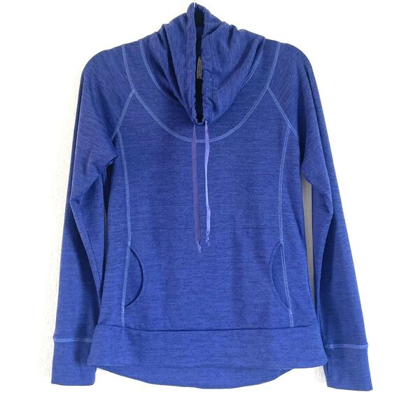 KUHL Women’s “Lea” Blue Purple Cowl Neck Tie Knit Pullover Kangaroo Pocket - Picture 1 of 16